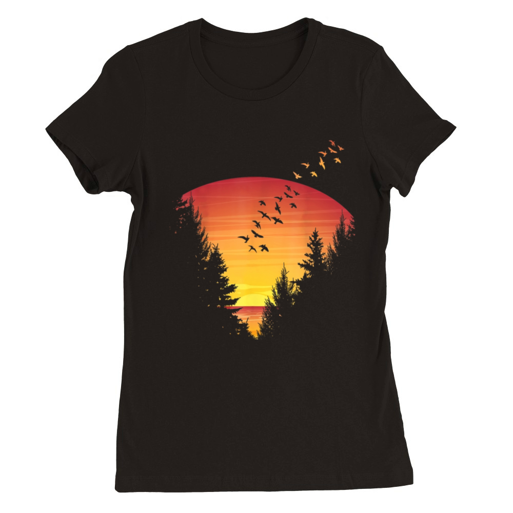Sunset Forest Nature Pine Tree Camping Outdoor Premium Womens Crewneck T-shirt