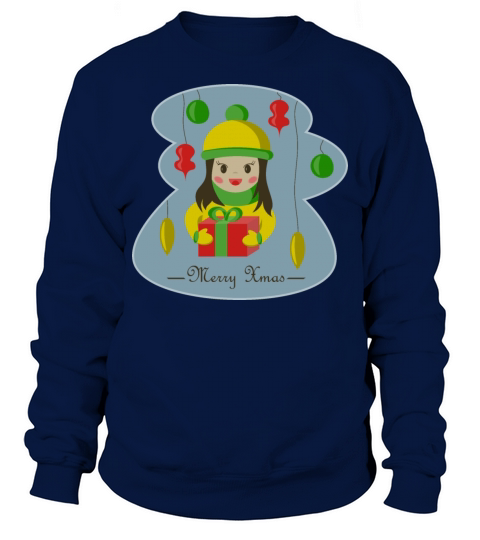 Merry Xmas vintage girl with Christmas gift box Sweatshirt Unisex