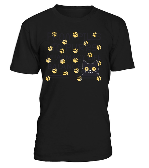 Pharmacy Cat From Pills to Purrs yellow-black T-Shirt Unisex
