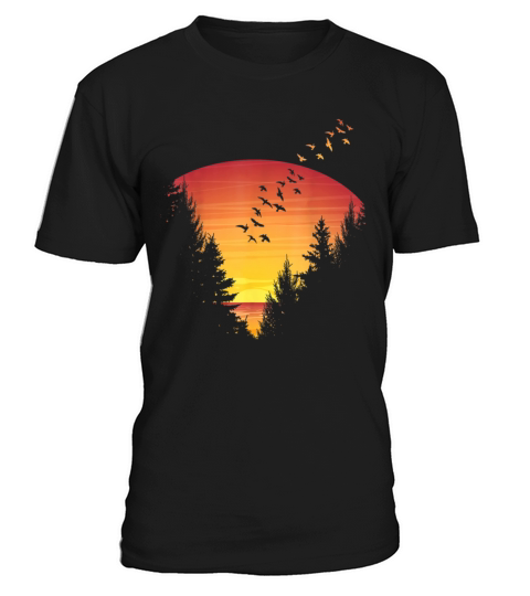 Sunset Forest Nature Pine Tree Camping Outdoor T-Shirt Unisex