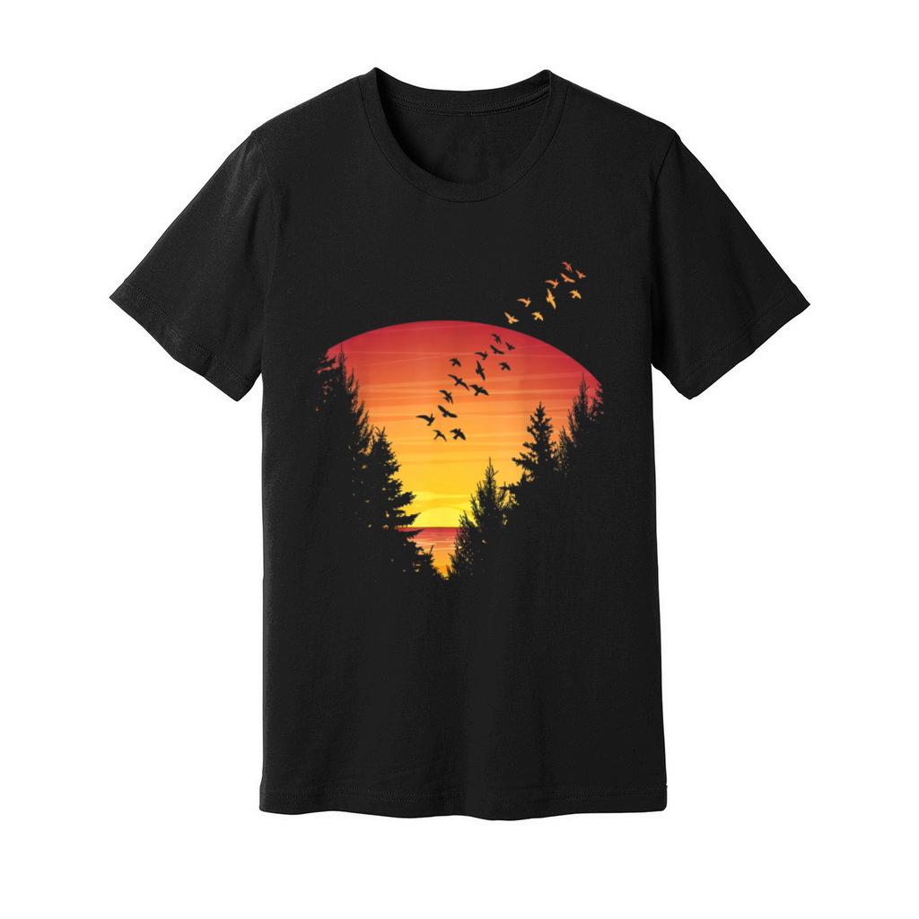 Sunset Forest Nature Pine Tree Camping Outdoor Unisex Jersey Tee