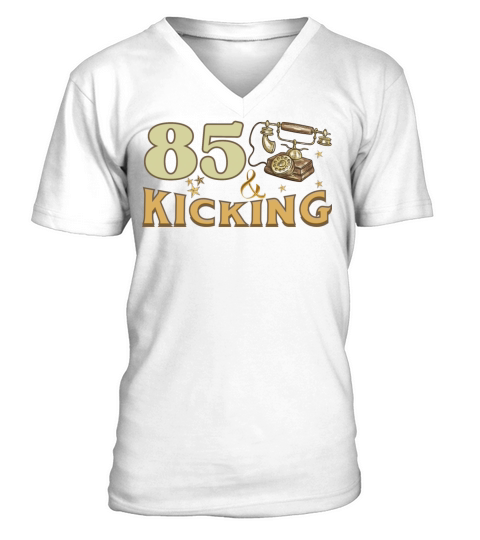 85 and Kicking Birthday Vintage Telephone Design V-Neck T-shirt