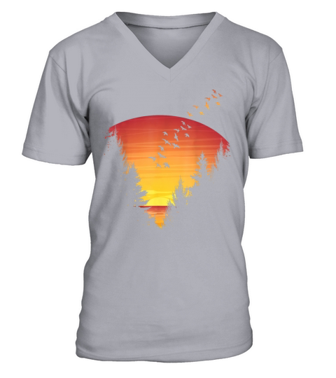Sunset Forest Nature Pine Tree Camping Outdoor V-Neck T-shirt