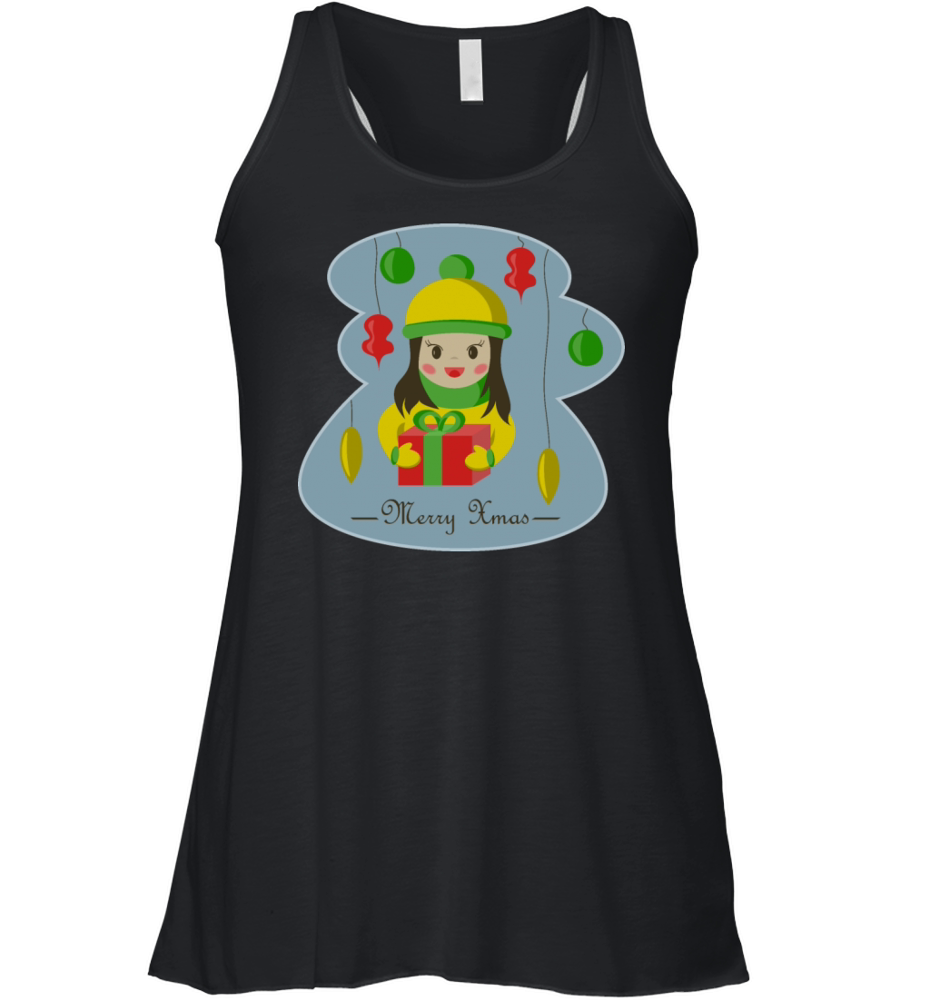 Merry Xmas vintage girl with Christmas gift box Women's Flowy Tank Top