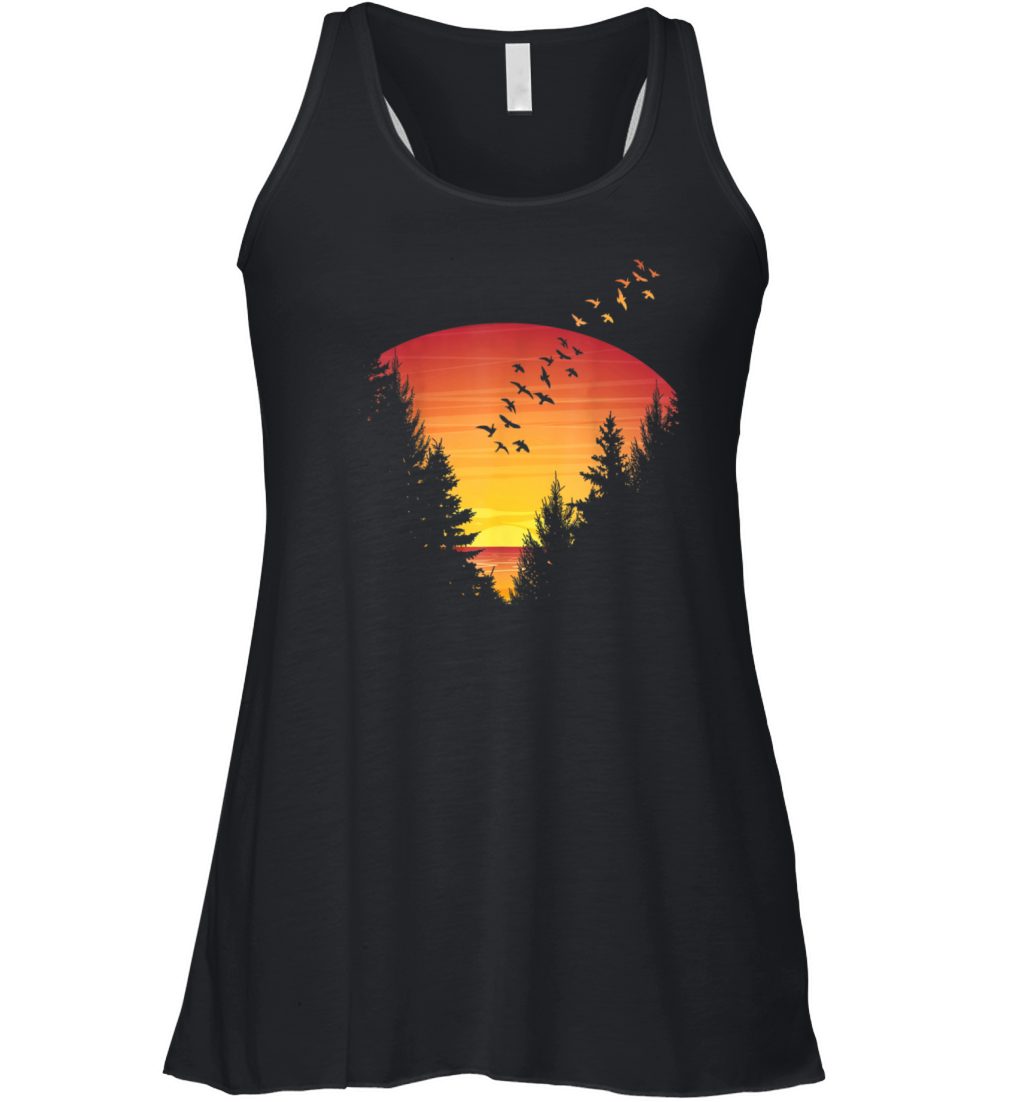 Sunset Forest Nature Pine Tree Camping Outdoor Women's Flowy Tank Top