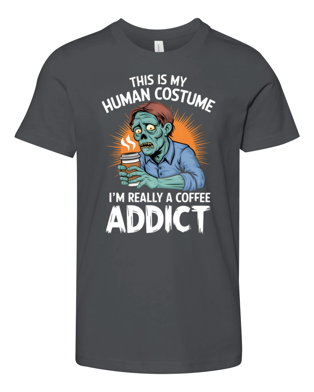 Coffee Addict Zombie Funny Halloween Humor Youth Unisex Jersey Tee