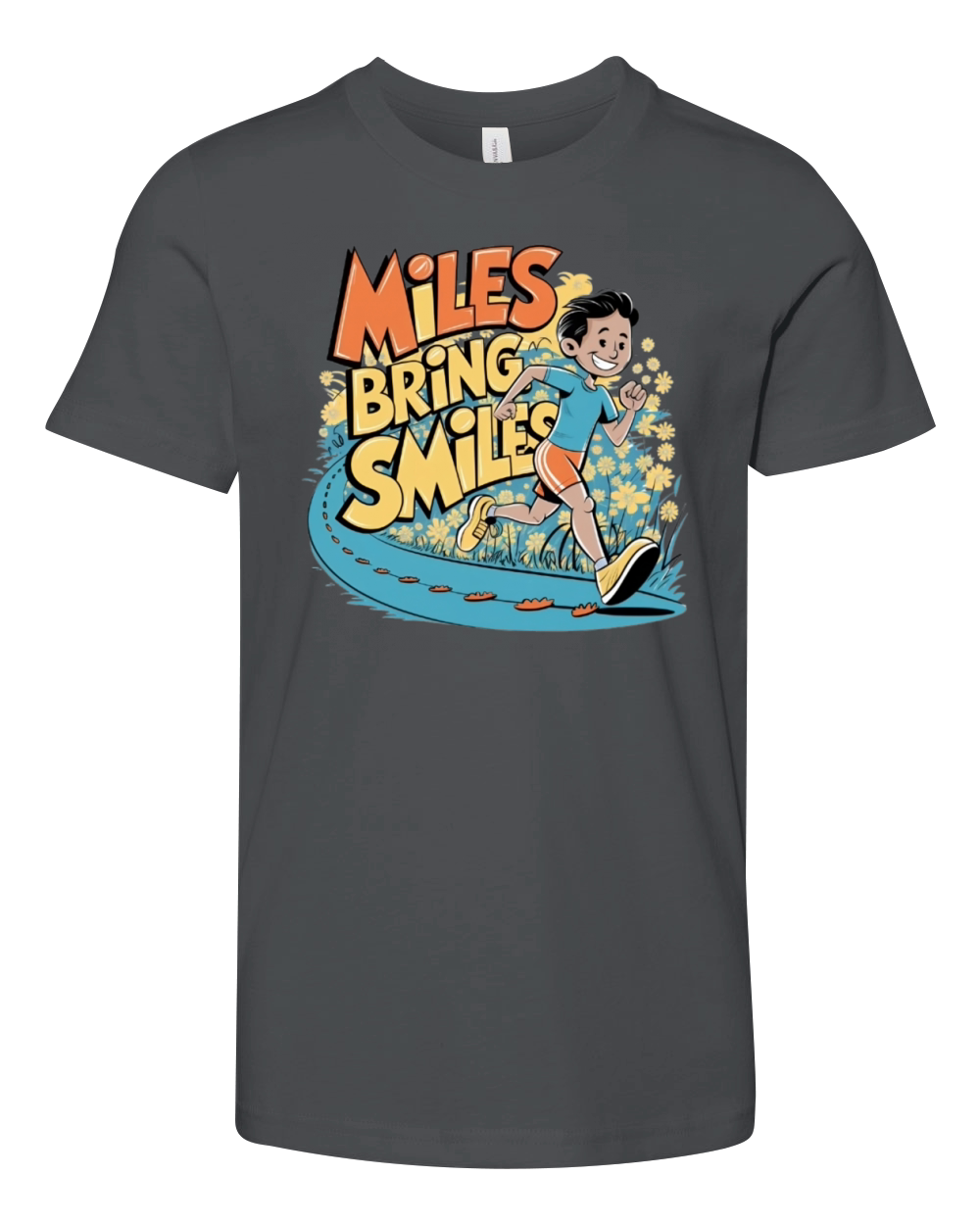 Funny Running Qoute - MILES BRING SMILES Youth Unisex Jersey Tee
