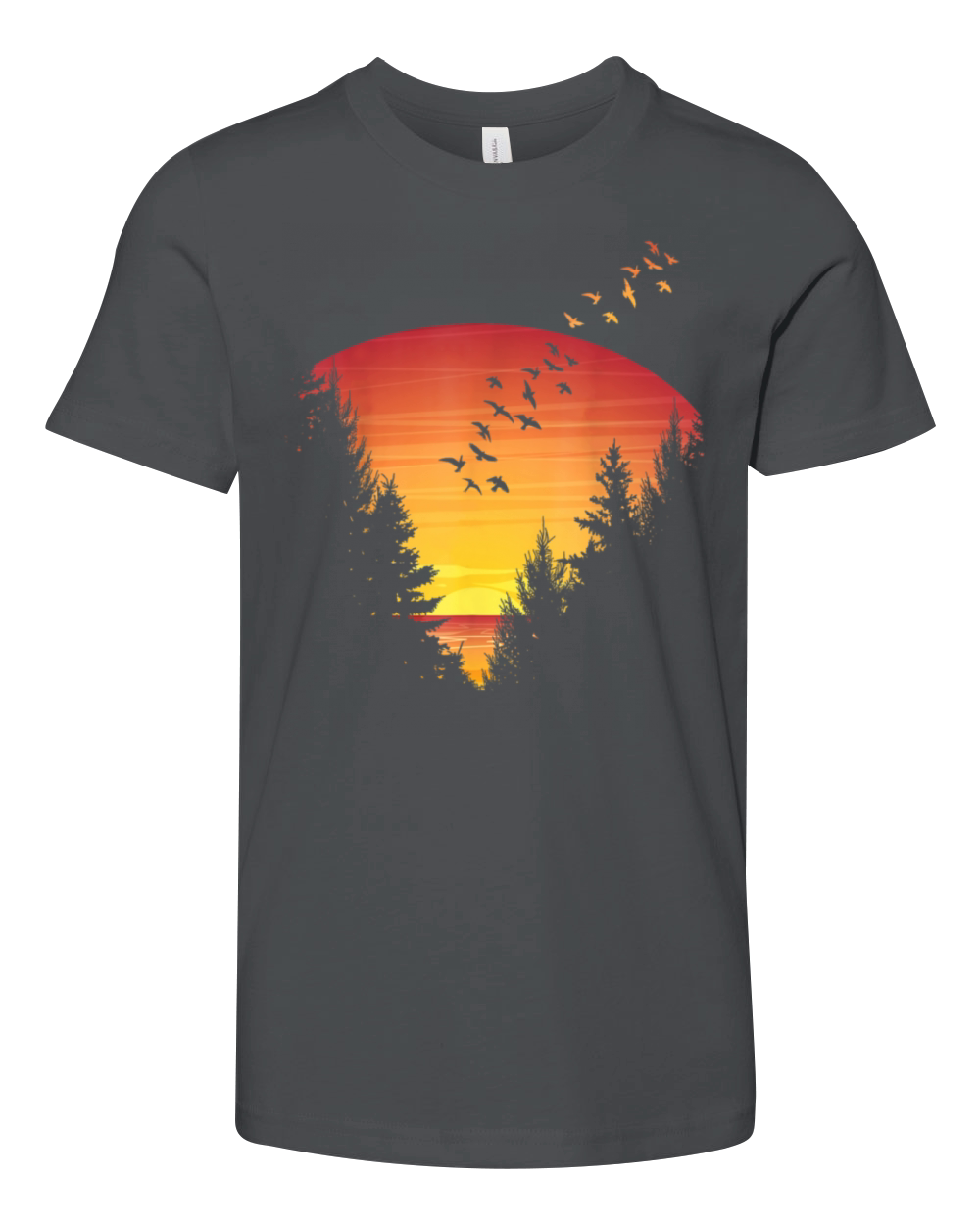 Sunset Forest Nature Pine Tree Camping Outdoor Youth Unisex Jersey Tee
