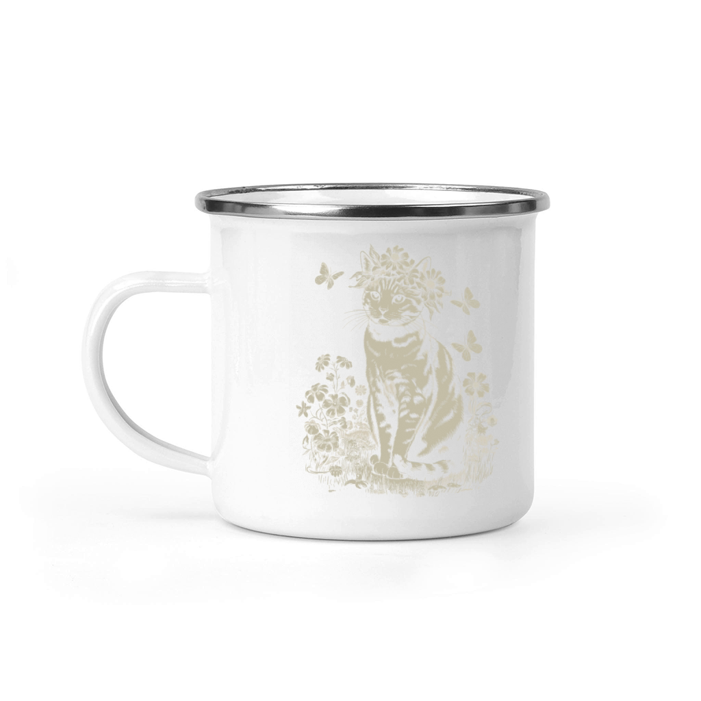 Cottagecore Cat with Flower Crown in Garden Camping Mug