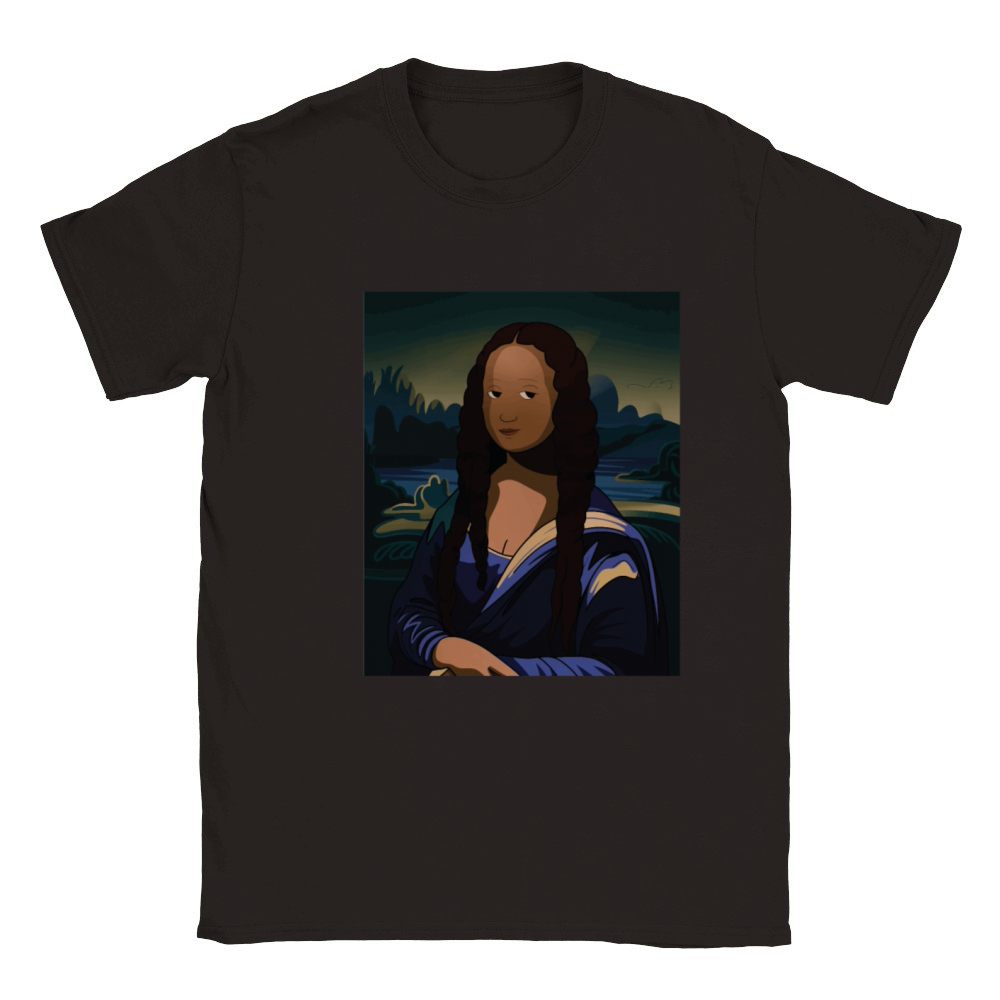 Black Mona Lisa Cartoon Art Black Women Melanin Classic Kids Crewneck T-shirt
