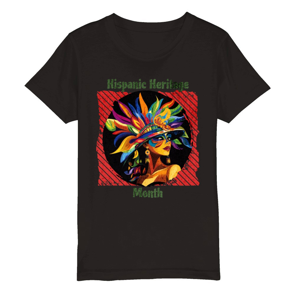 Elegant Hispanic Heritage Month Feathered Mask Organic Kids Crewneck T-shirt