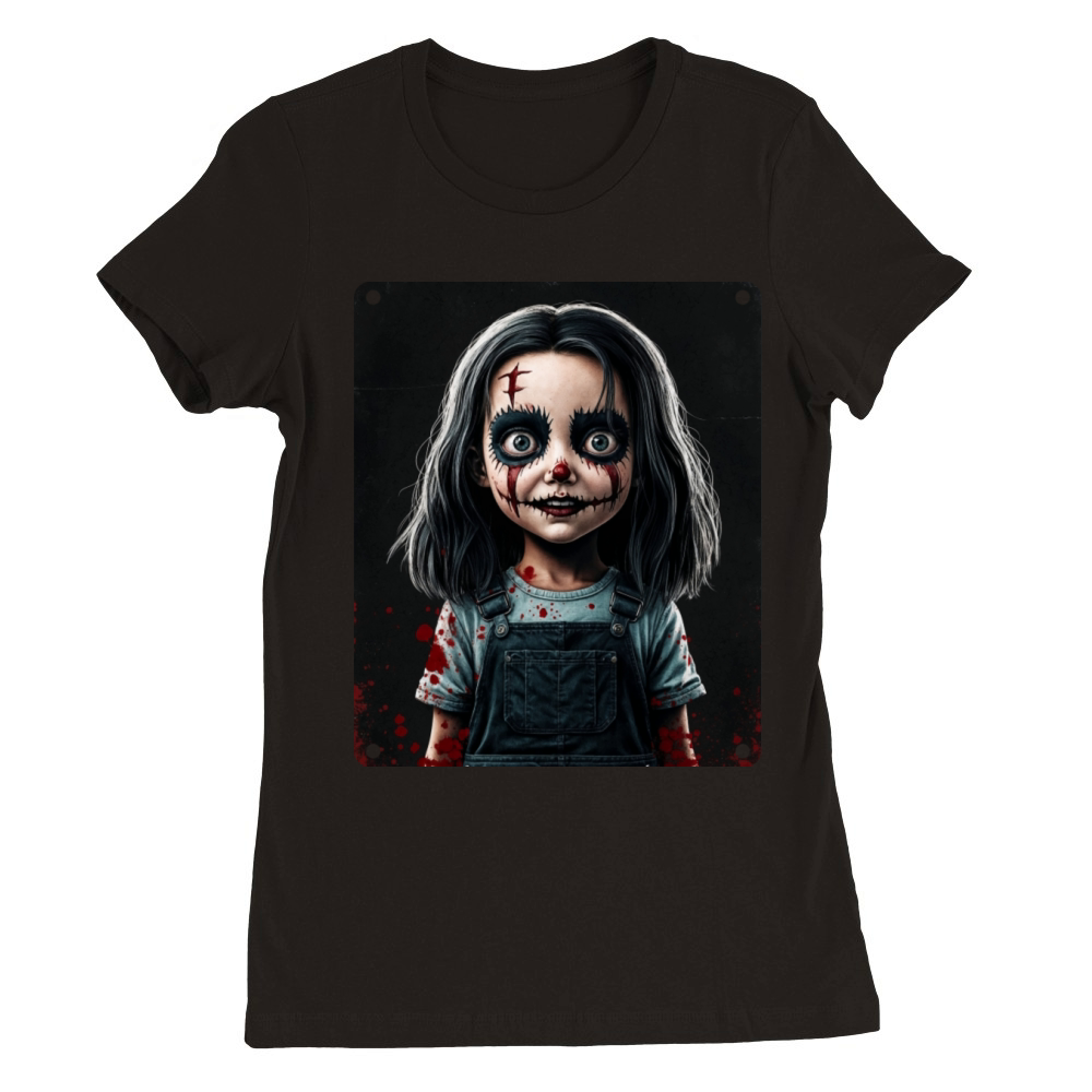 Cute black hair Girl Halloween Smile Premium Womens Crewneck T-shirt