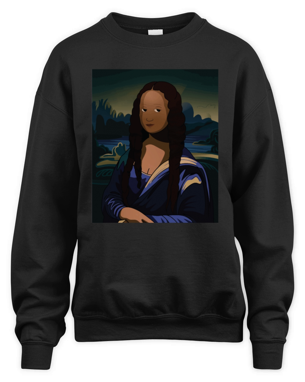 Black Mona Lisa Cartoon Art Black Women Melanin Unisex Premium Crewneck Sweatshirt
