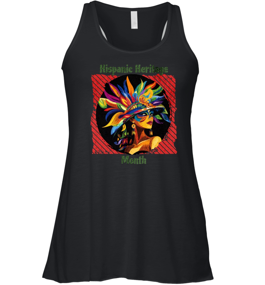 Elegant Hispanic Heritage Month Feathered Mask Women's Flowy Tank Top