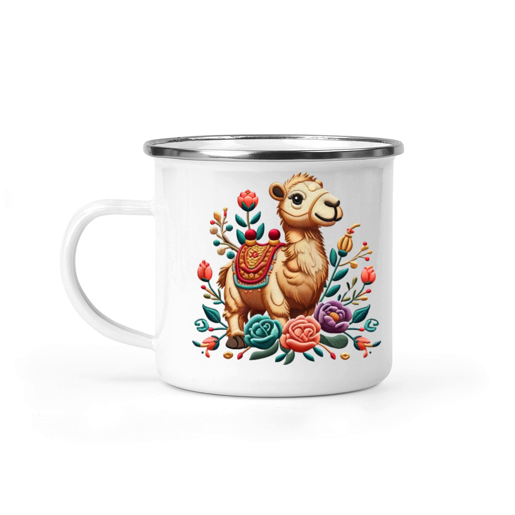 Charming Camel with Floral Ornaments Camping Mug