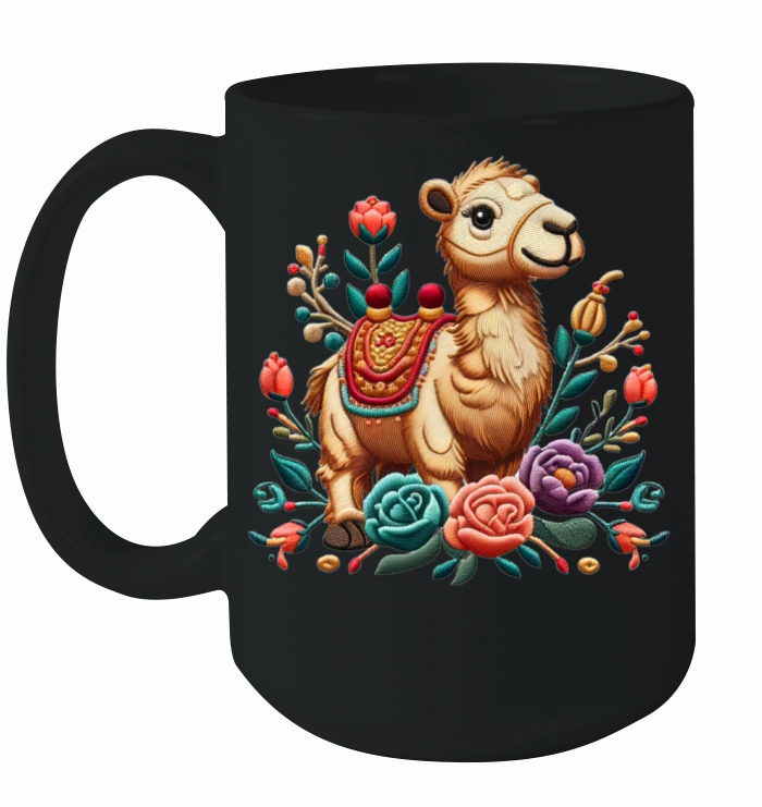 Charming Camel with Floral Ornaments Ceramic Mug