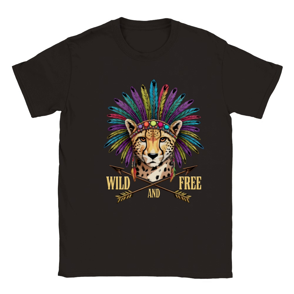 Wild and Free Cheetah Tribal Feathers Design Classic Kids Crewneck T-shirt