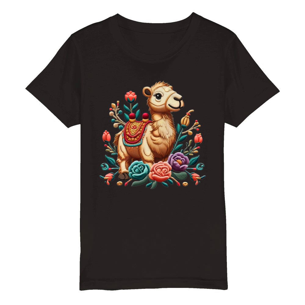 Charming Camel with Floral Ornaments Organic Kids Crewneck T-shirt