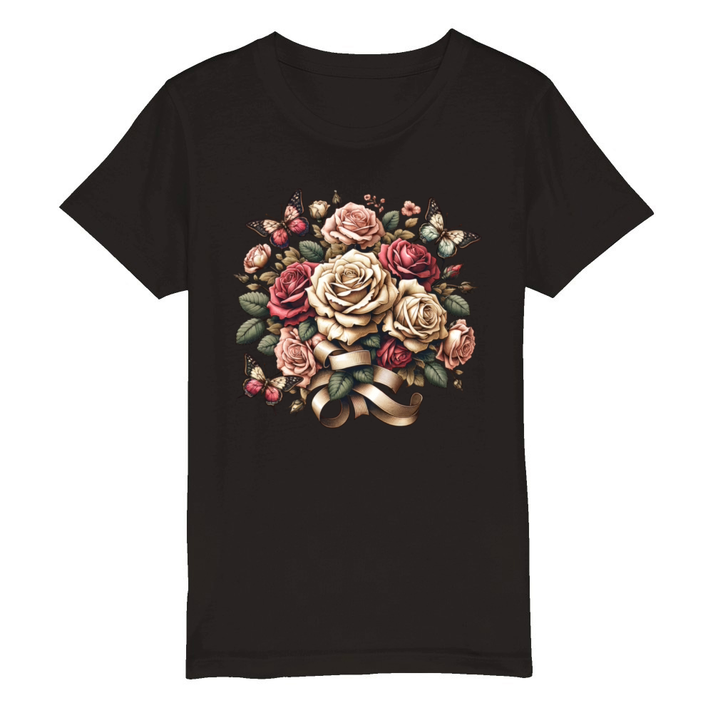 Elegant Rose Garden-Butterfly Harmony Organic Kids Crewneck T-shirt