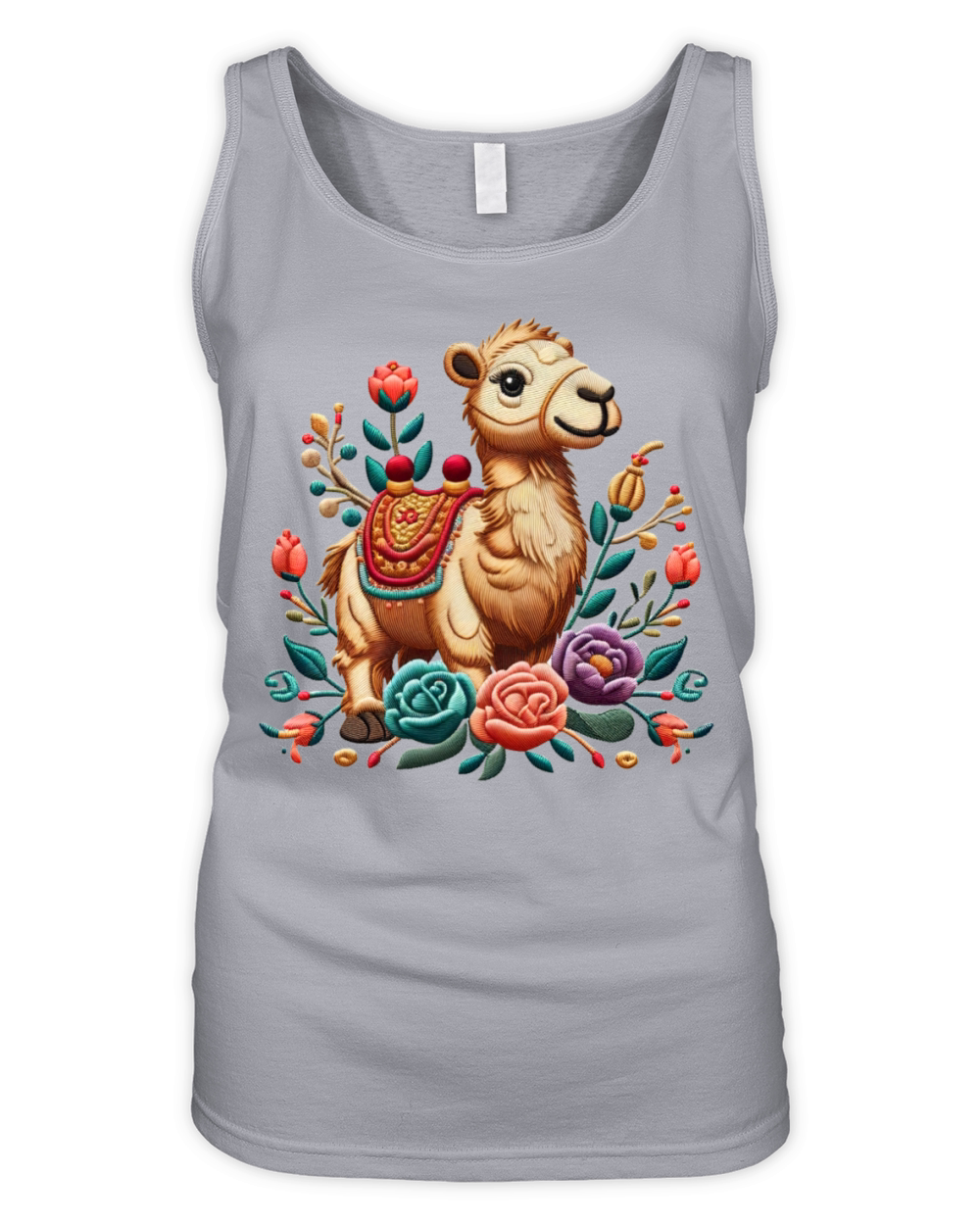 Charming Camel with Floral Ornaments Organic Women's Tank Top