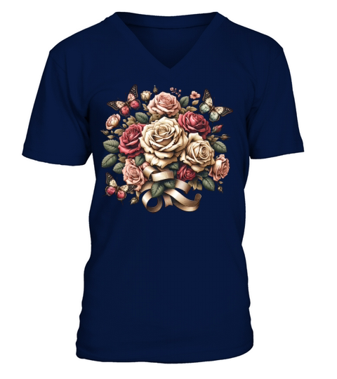 Elegant Rose Garden-Butterfly Harmony V-Neck T-shirt