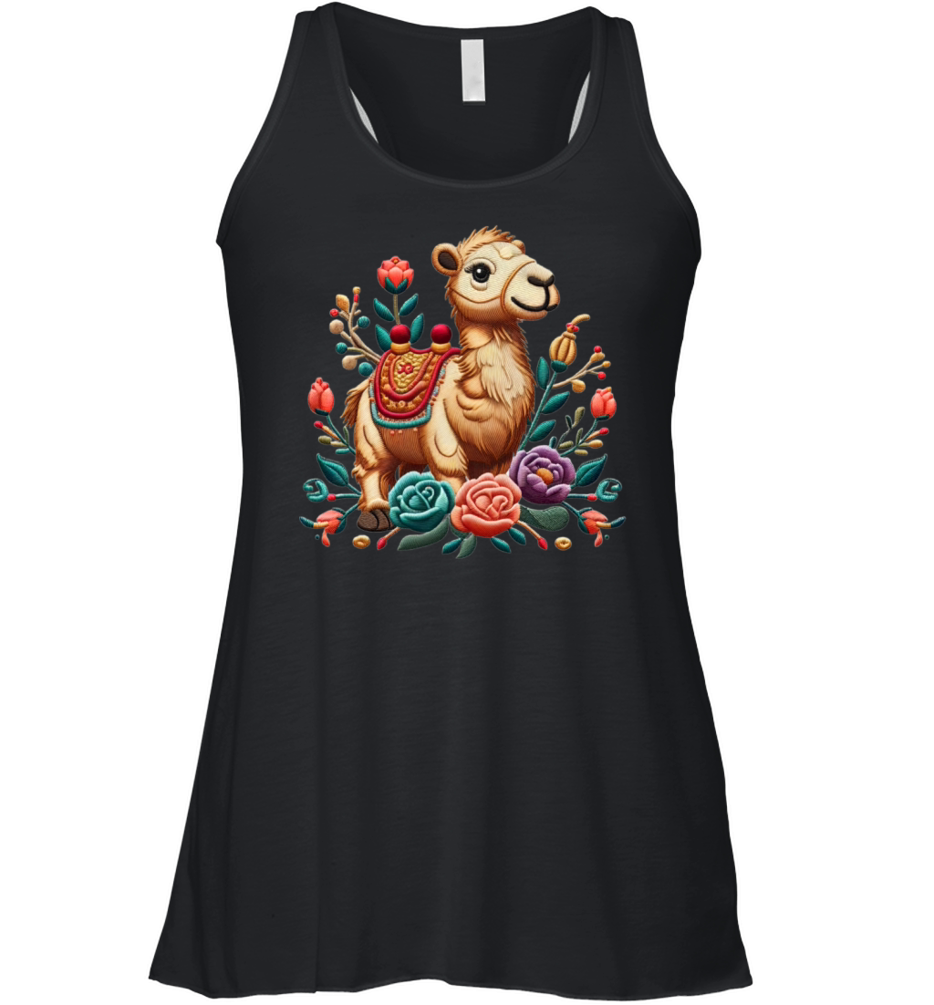 Charming Camel with Floral Ornaments Women's Flowy Tank Top