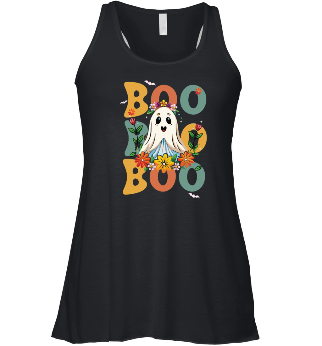 Halloween Boo Ghost Spooky Season Vintage Floral W Women's Flowy Tank Top