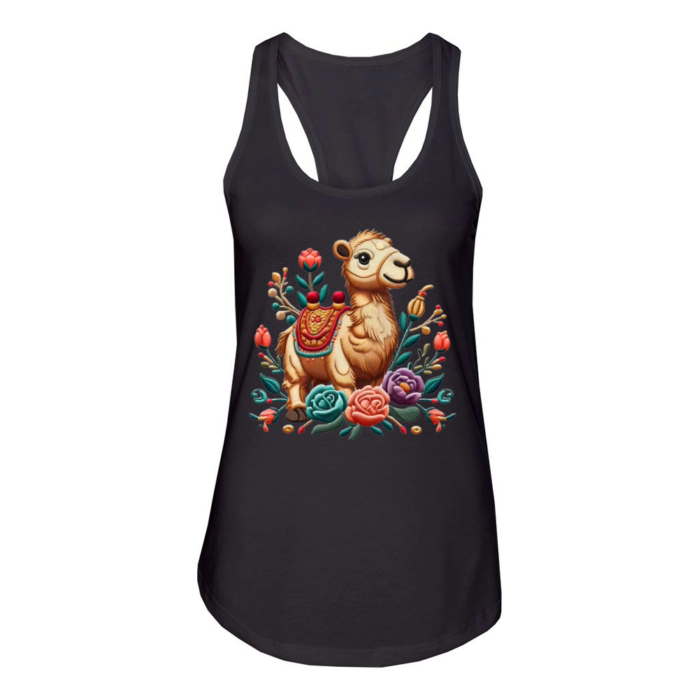 Charming Camel with Floral Ornaments Women's Racerback Tank