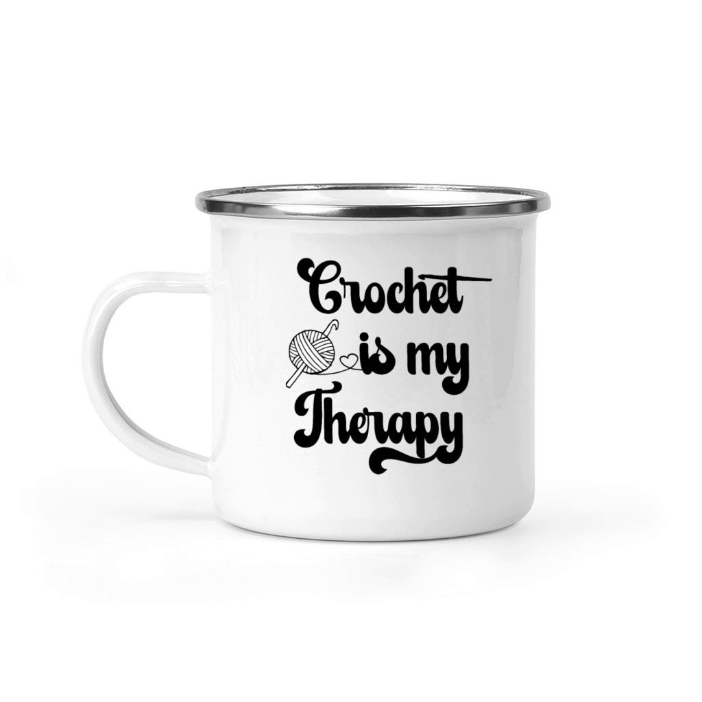 Crochet is my Therapy Quote with Yarn Ball Camping Mug