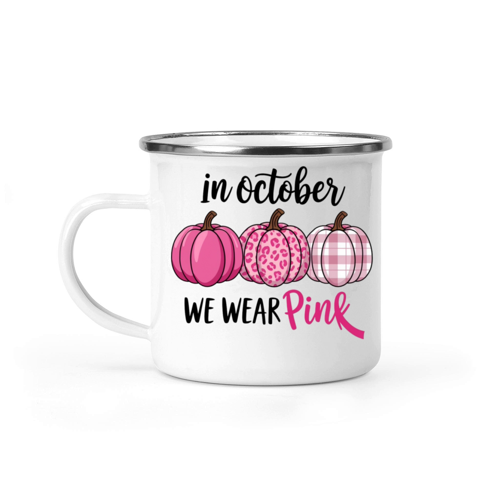In October We Wear Pink Pumpkins Camping Mug