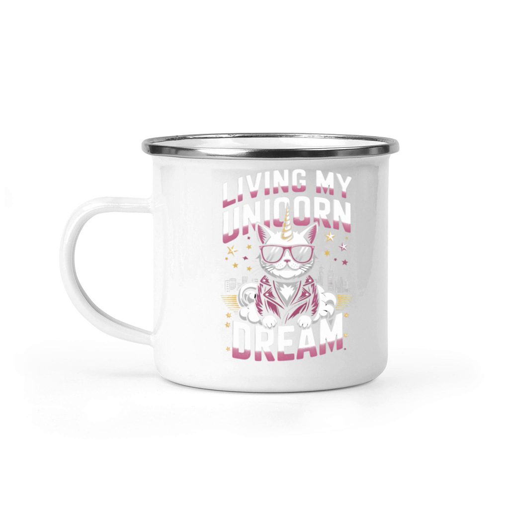 Magical Unicorn Cat Living the Dream in Retro Camping Mug