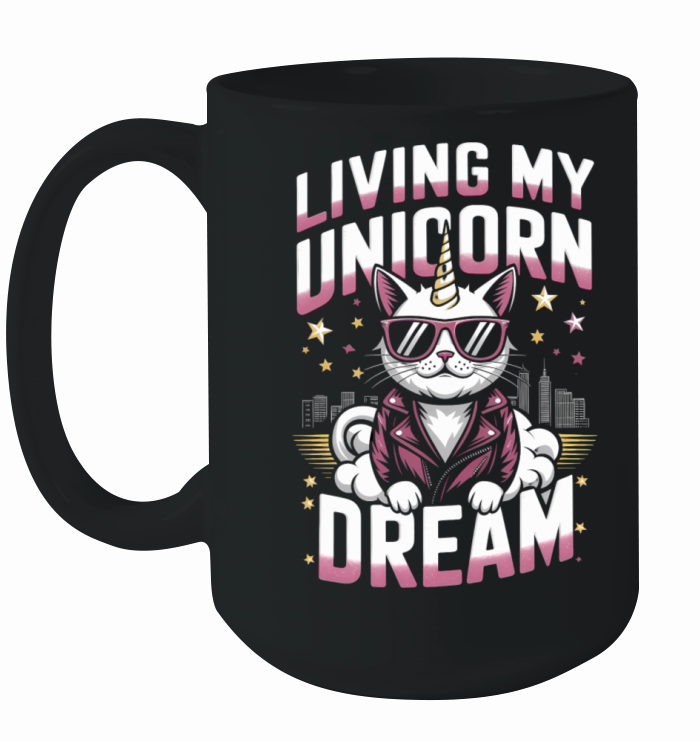 Magical Unicorn Cat Living the Dream in Retro Ceramic Mug