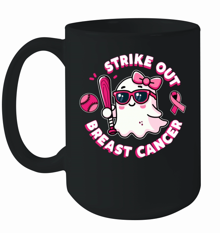 Strike Out Breast Cancer Halloween Awareness Ceramic Mug
