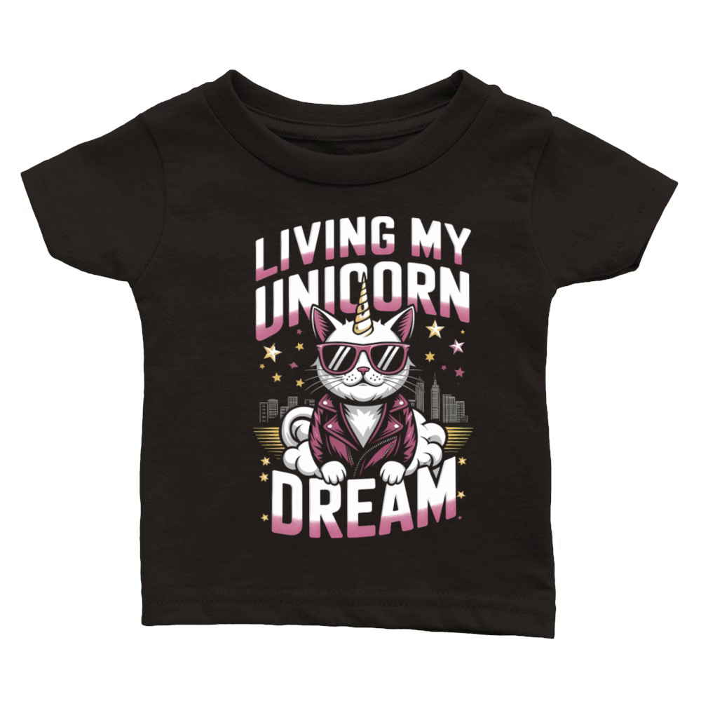 Magical Unicorn Cat Living the Dream in Retro Classic Baby Crewneck T-shirt