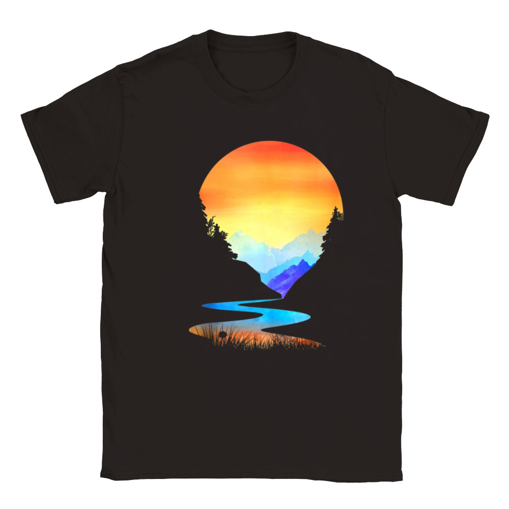 Outdoor Sunset Vintage Style Mountains Sun Nature Classic Kids Crewneck T-shirt