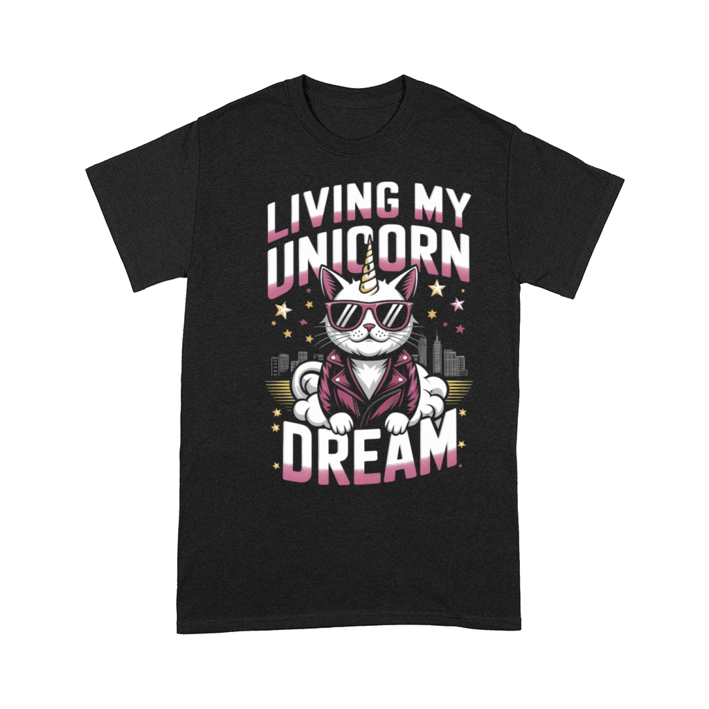 Magical Unicorn Cat Living the Dream in Retro Comfort T-shirt