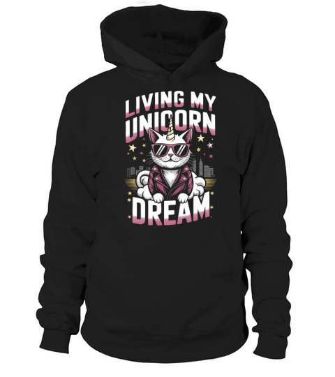 Magical Unicorn Cat Living the Dream in Retro Hoodie Unisex