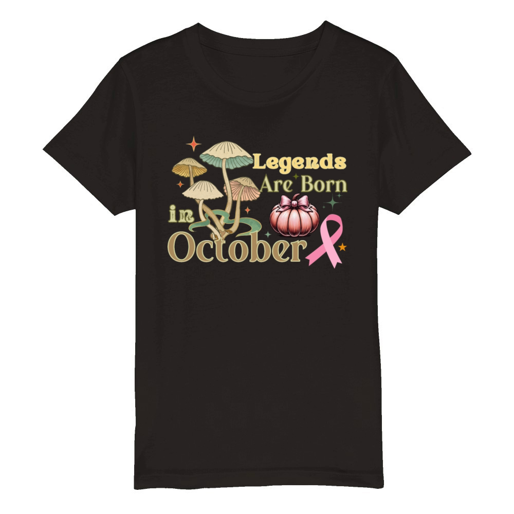 Legends Are Born In October Breast Cancer Design Organic Kids Crewneck T-shirt