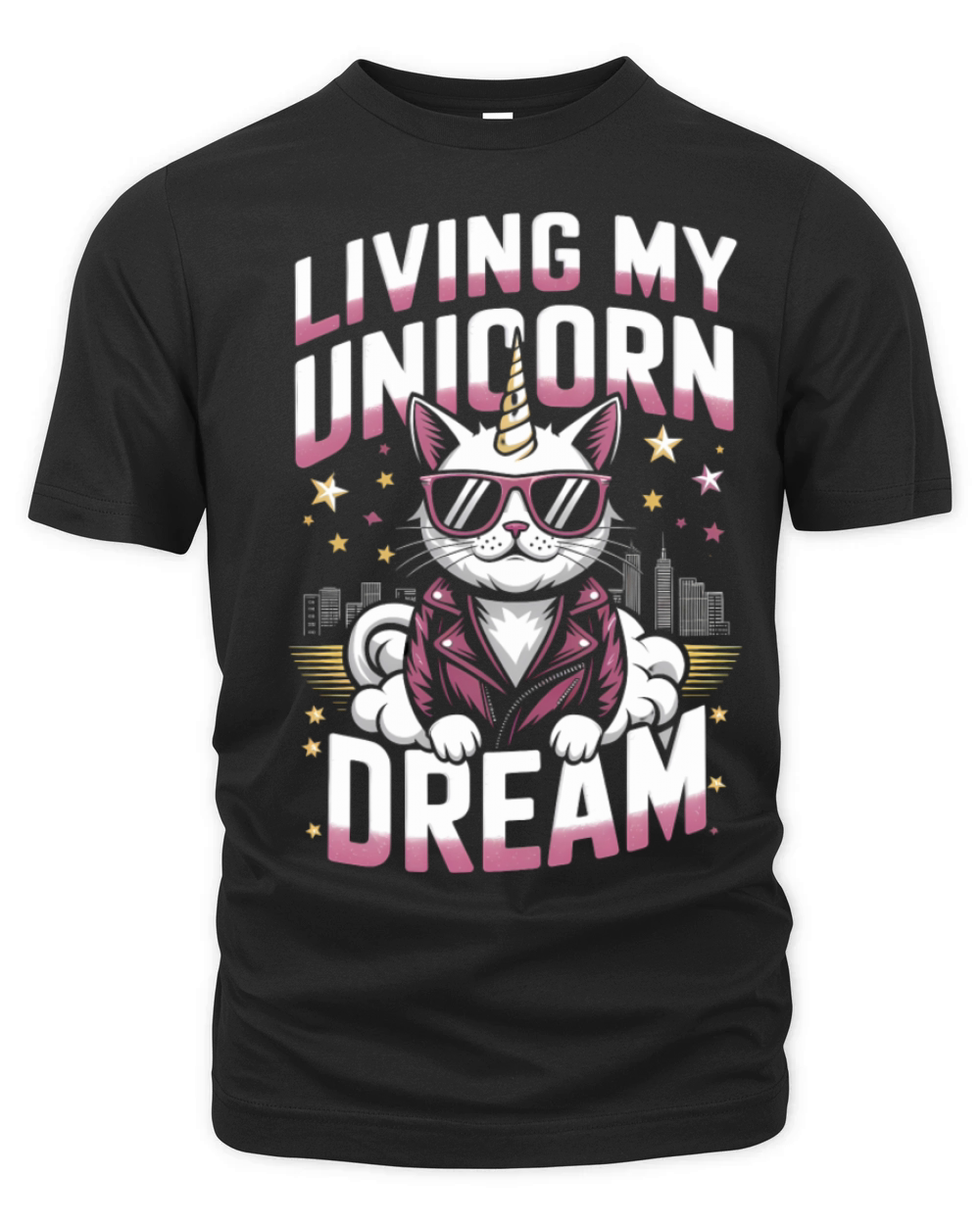 Magical Unicorn Cat Living the Dream in Retro Organic Unisex T-shirt