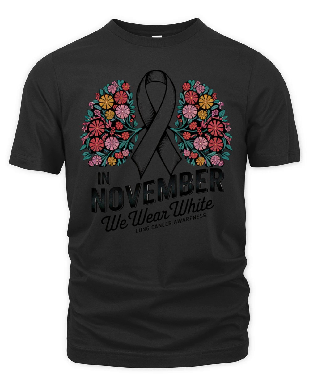 November White Ribbon Floral Lung Cancer Awareness Organic Unisex T-shirt