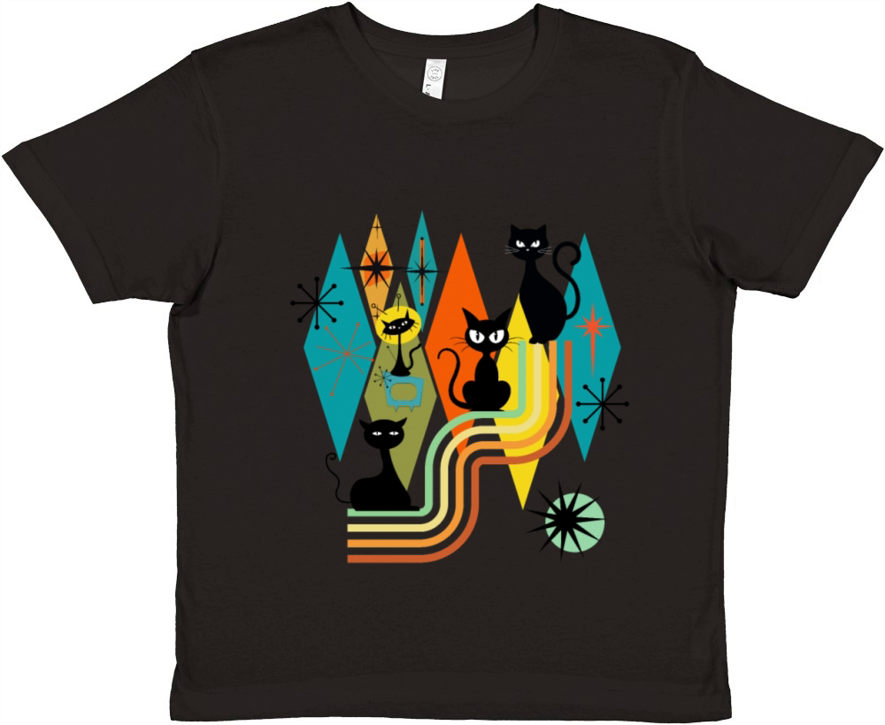 Cat Vintage Retro Mid-Century Modern Look Cats 50s Premium Kids Crewneck T-shirt