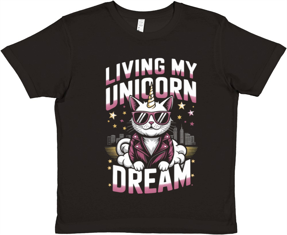 Magical Unicorn Cat Living the Dream in Retro Premium Kids Crewneck T-shirt