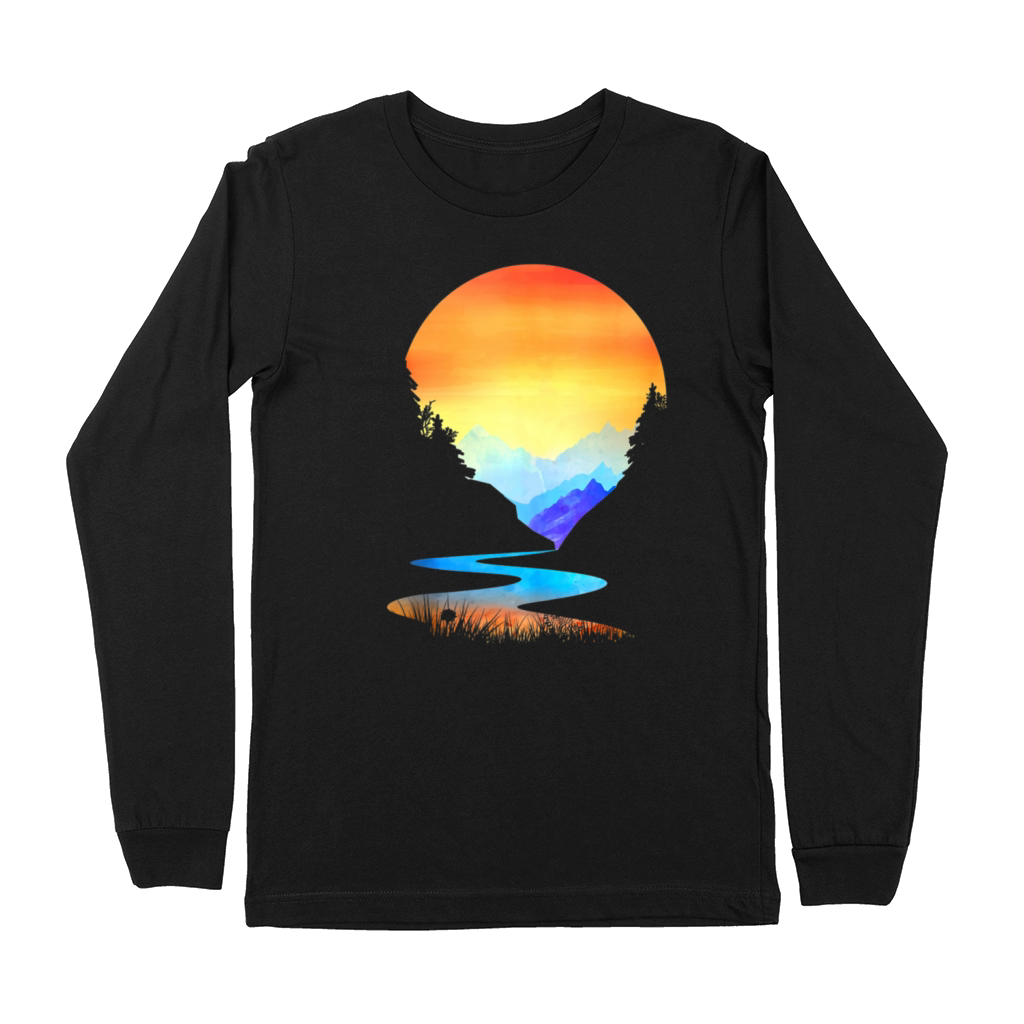 Outdoor Sunset Vintage Style Mountains Sun Nature Premium Long Sleeve