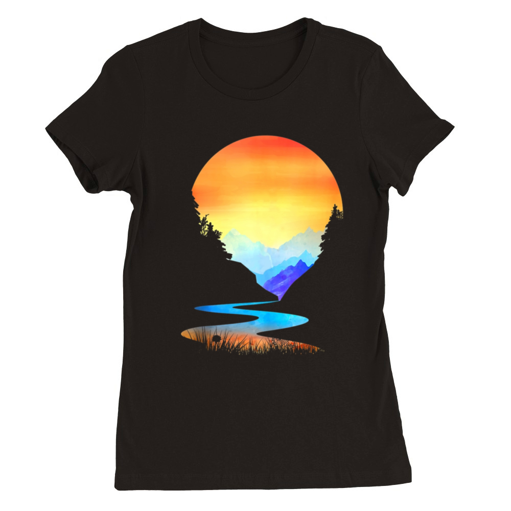 Outdoor Sunset Vintage Style Mountains Sun Nature Premium Womens Crewneck T-shirt