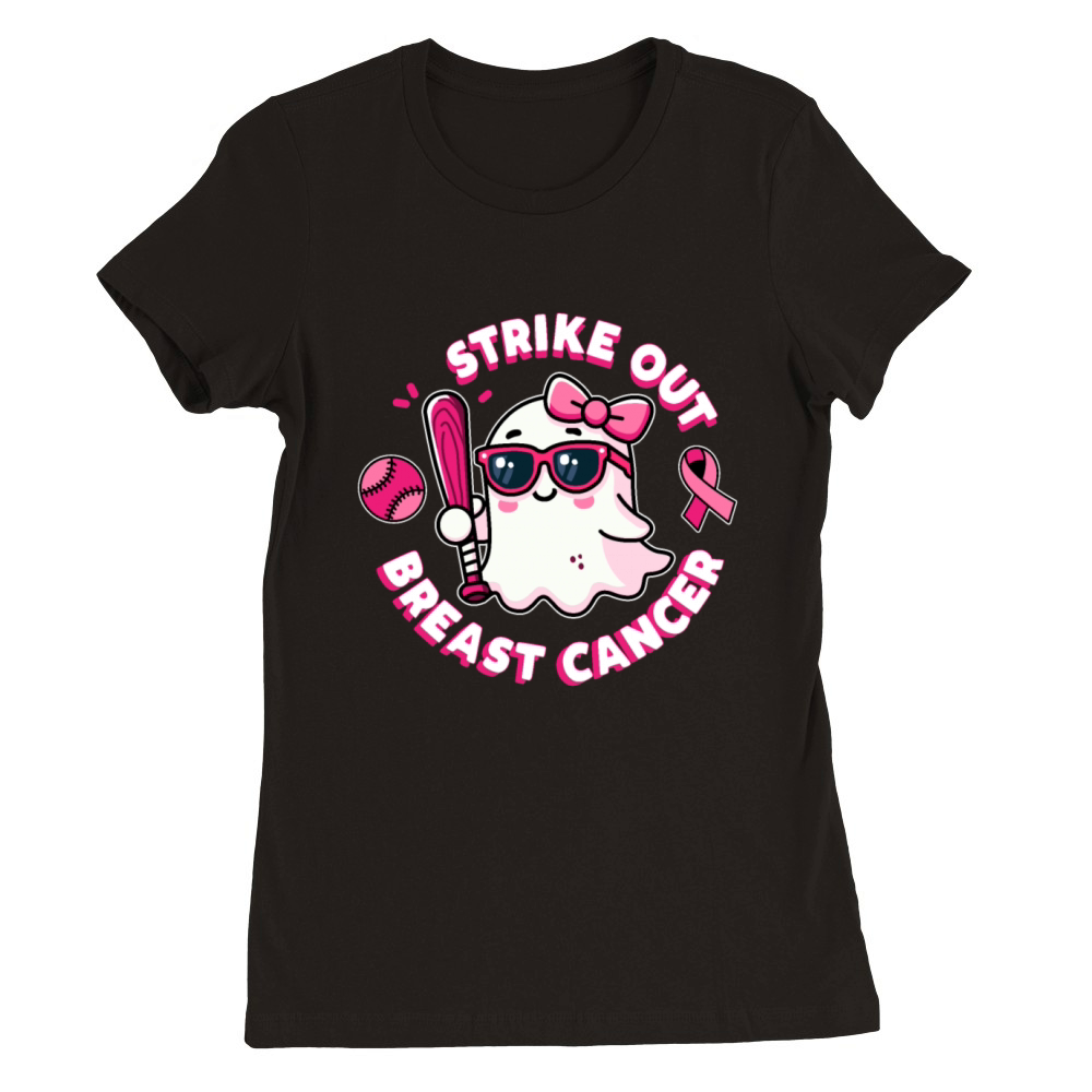 Strike Out Breast Cancer Halloween Awareness Premium Womens Crewneck T-shirt