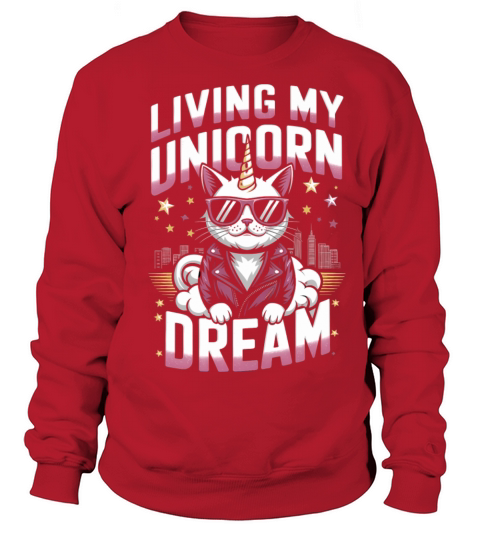 Magical Unicorn Cat Living the Dream in Retro Sweatshirt Unisex
