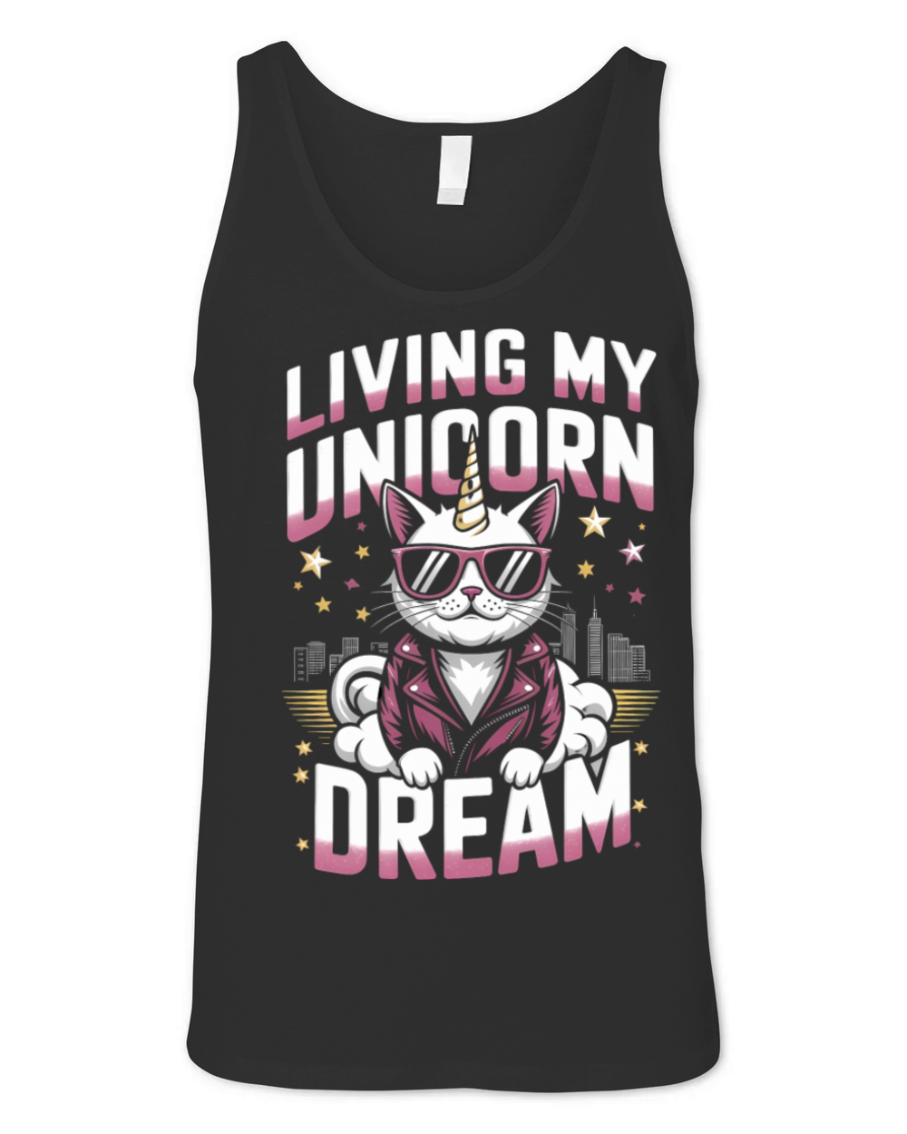Magical Unicorn Cat Living the Dream in Retro Unisex Jersey Tank