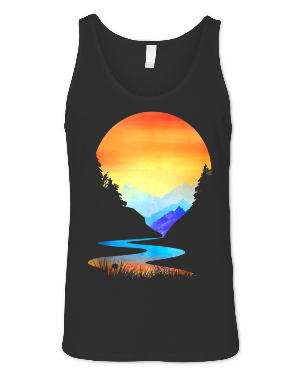 Outdoor Sunset Vintage Style Mountains Sun Nature Unisex Jersey Tank