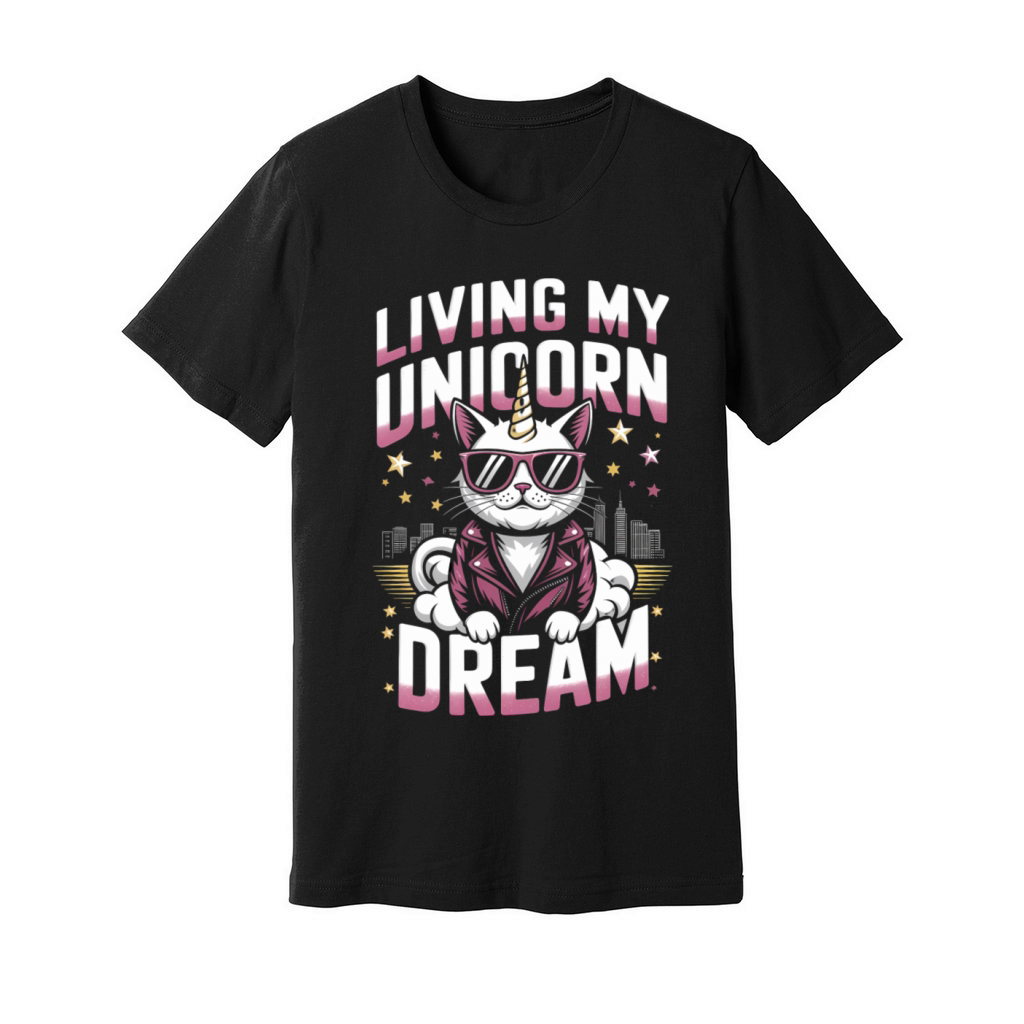 Magical Unicorn Cat Living the Dream in Retro Unisex Jersey Tee
