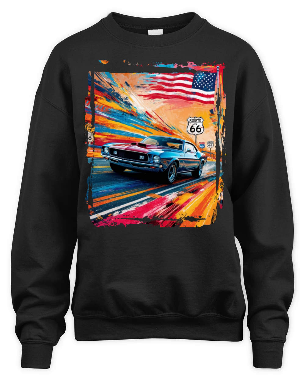 American Muscle Car Route 66 Unisex Premium Crewneck Sweatshirt